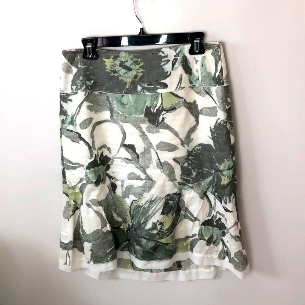 Designer BANDOLERA  Green and White Linen Skirt, Floral , Lined